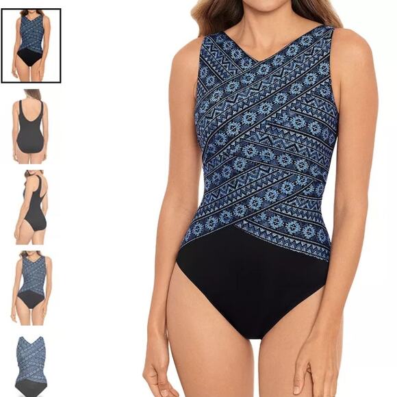 Miraclesuit Paillette Brio Printed One Piece Swimsuit Swim Pool Beach - Size 14 - Picture 2 of 9